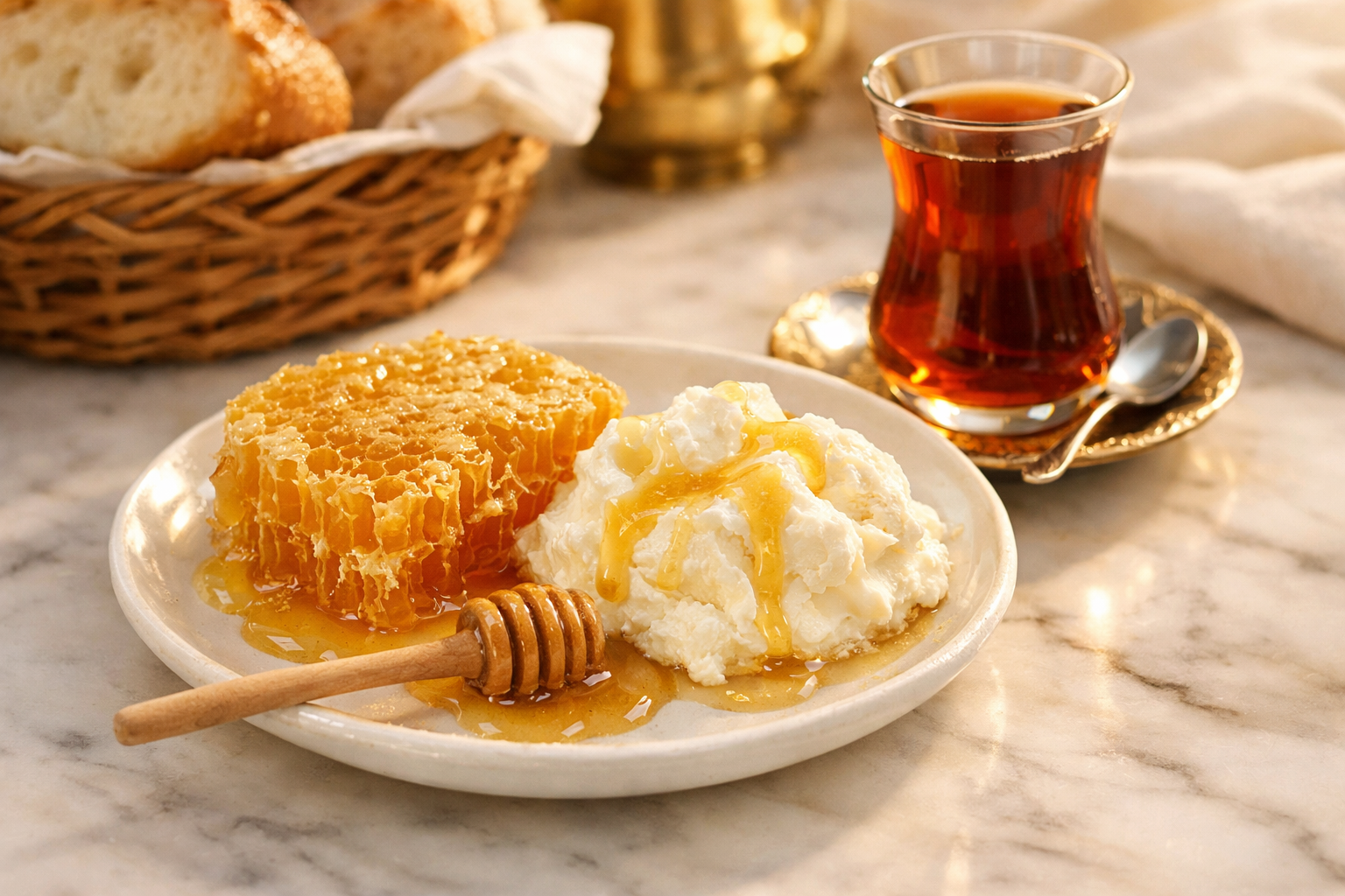 Bal ve kaymak sunumu