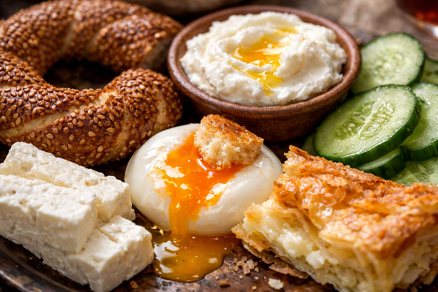 Farkli dokularda kahvaltilik malzemeler