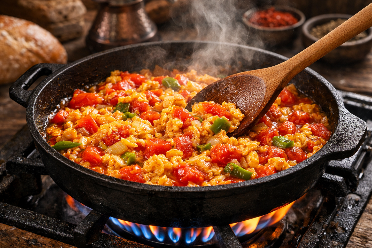 Tavada taze pisirilen menemen